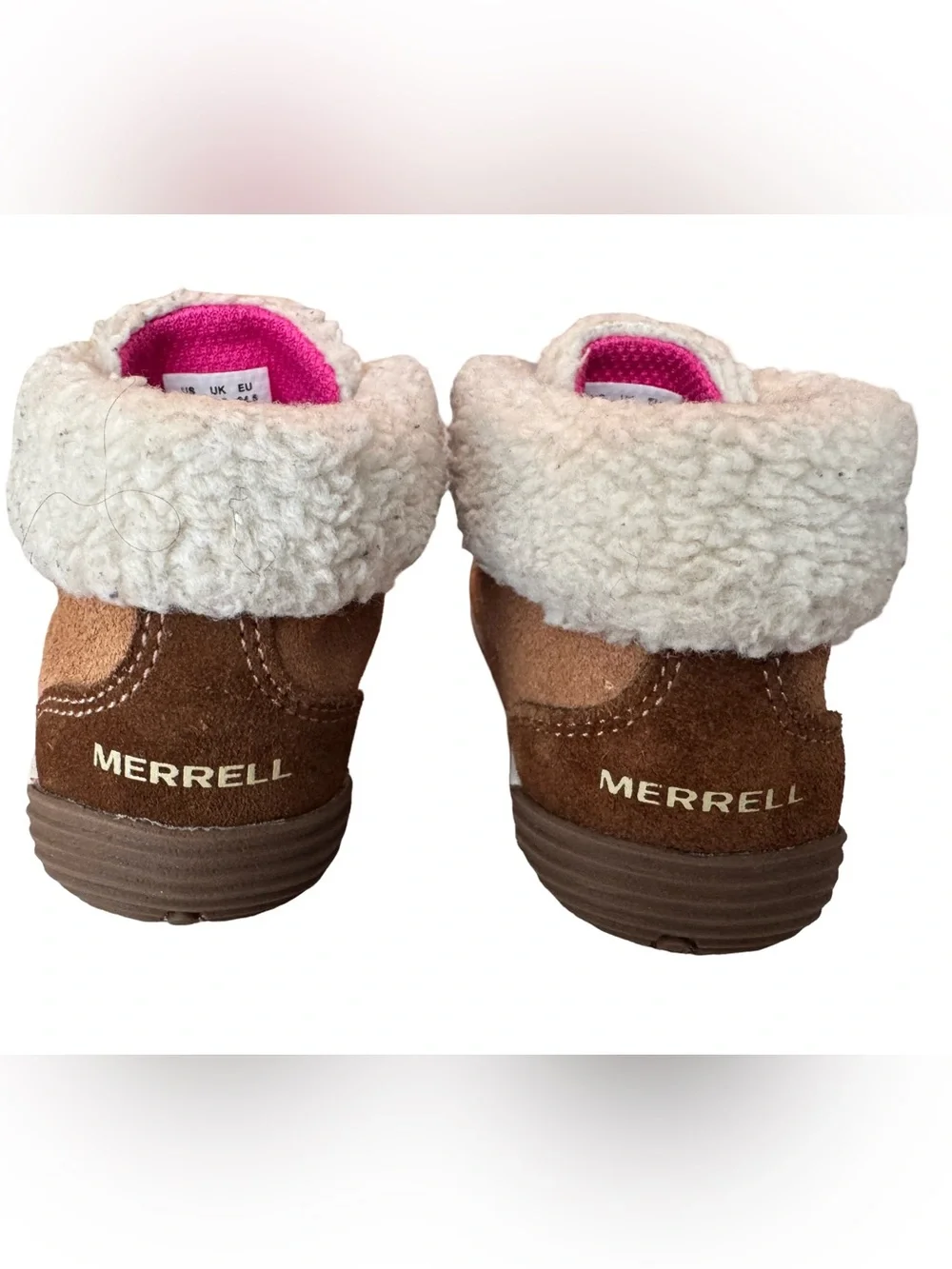Merrell Bare Steps Kids Winter Boots US 7.5 Leather Suede Upper Faux Fur Ankle